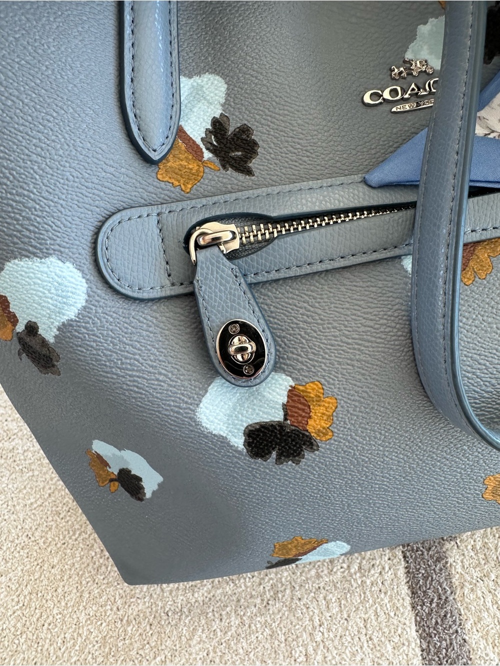 Coach Floral Print Leather Tote Bag in Light Blue 2016 Coach Taylor tote - Picture 12 of 16